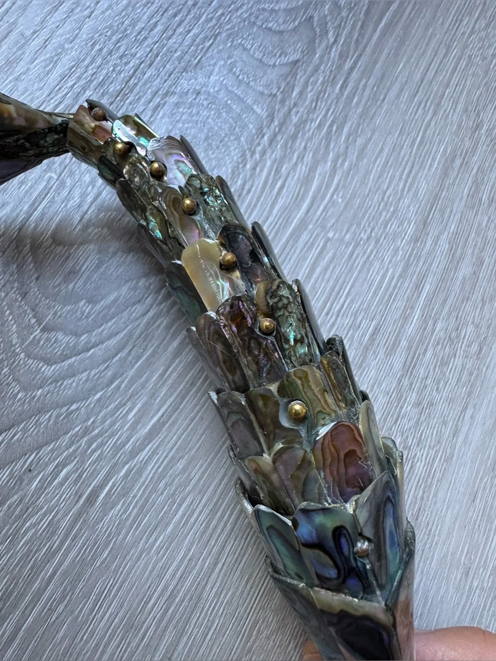 Vintage Articulated Abalone Fish bottle open Mexican silver
